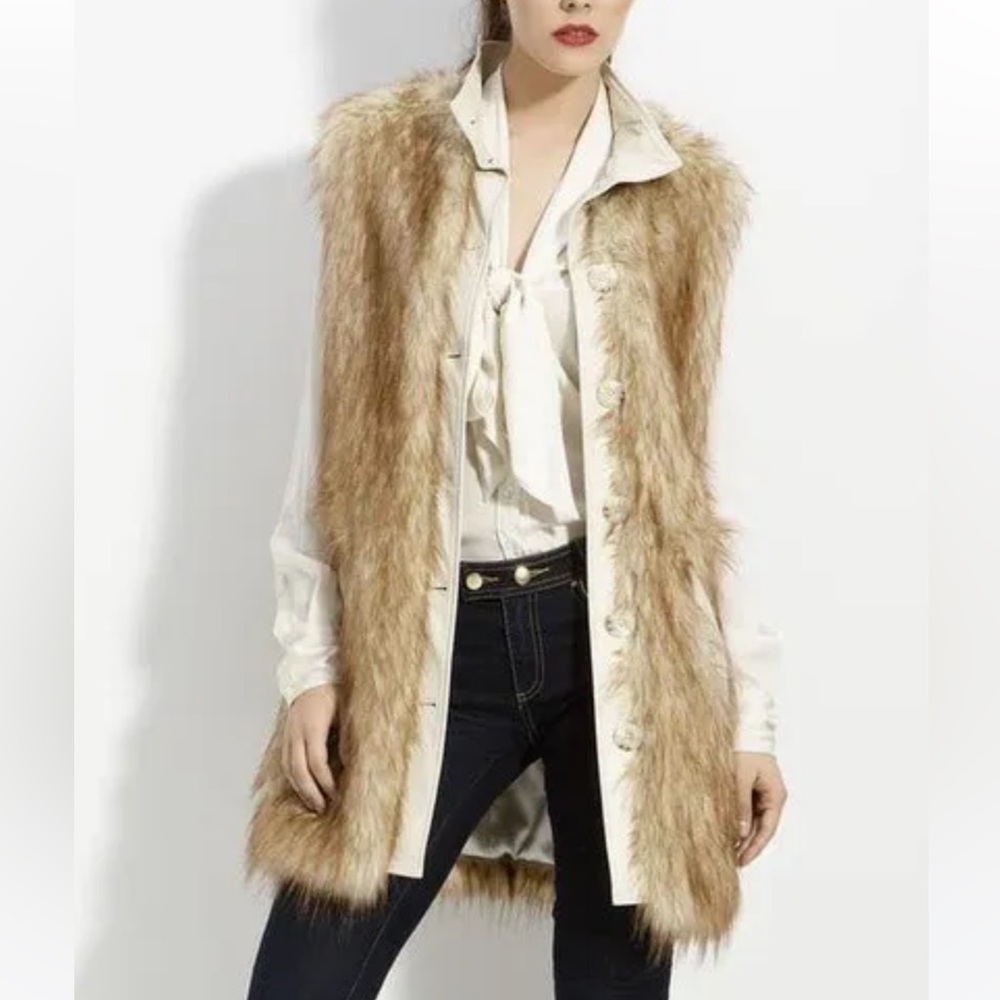 Rachel Zoe - excellent condition! tan/cream faux fur vest.